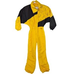 Vintage Nils Snowsuit One Piece Size 8 Yellow Black Made USA Ski Suit Women